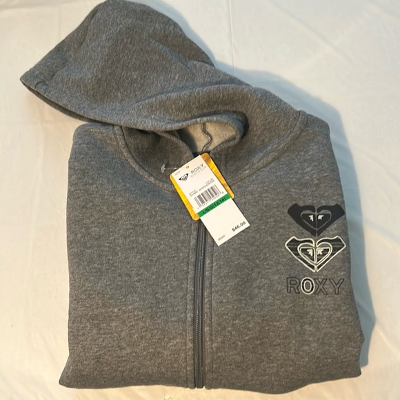 Roxy Girls Large (12/14) Hoodie Fleece Full Zip Front Heritage Heather grey NWT - Picture 1 of 10
